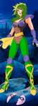  1girl 80s armor blood broken_mask female green_hair injury leotard long_hair mask night oldschool open_mouth ophiuchus_shaina saint_seiya 