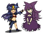  belt bikini blue_hair blush bracelet breasts cleavage clothed clothing dress eyelashes female garchomp gengar gijinka gloves green_eyes hair human jacket jewelry long_hair looking_at_viewer mammal multicolored_eyes navel nintendo not_furry open_mouth plain_background pok&eacute;mon purple_hair red_eyes smile standing swimsuit torn_clothing video_games yellow_eyes 草薙芳_(artist) 