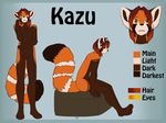  ambiguous_gender anthro brown_fur english_text eyes_closed eyewear fur glasses hair headphones kazu mammal markings model_sheet multiple_angles multiple_poses nude open_mouth orange_fur red_hair red_panda simple_background sitting solo spix standing text yellow_eyes 