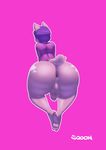  &lt;3 2015 2_toes alien anus backsack balls bent_over big_butt bottomless butt clothed clothing hair half-dressed huge_butt male markings penis perineum pink_background plain_background purple_hair puwa rear_view short_tail solo sqoon thick_thighs toes 