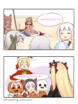 2koma 6+girls :d =_= ^_^ ahoge animal_ear_fluff animal_ears animal_hood ball barefoot beach beach_mat beachball bell bikini blonde_hair blue_bikini blush bow bowtie capelet cat_hood character_request closed_eyes comic commentary cup dress drinking drinking_glass drinking_straw ereshkigal_(fate/grand_order) eyes_closed fate/grand_order fate_(series) from_behind fur_trim ghost_costume green_eyes green_neckwear green_ribbon hair_ribbon halloween halloween_costume hat hat_removed headgear headwear_removed highres holding holding_ball holding_cup hood jack_the_ripper_(fate/apocrypha) jeanne_d&#039;arc_(alter)_(fate) jeanne_d&#039;arc_(fate)_(all) knees_up long_hair low_twintails multiple_girls nero_claudius_(fate) nero_claudius_(fate)_(all) open_mouth padoru pink_hair profile pumpkin red_capelet red_dress red_hat red_ribbon ribbon santa_costume santa_hat shade short_hair sidelocks sitting smile speech_bubble summer swimsuit tail tamamo_(fate)_(all) tamamo_no_mae_(swimsuit_lancer)_(fate) tareme thighs trick_or_treat twintails two_side_up v-shaped_eyebrows whisker_markings yumyum 