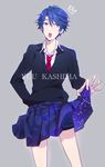  alternate_eye_color bad_id bad_pixiv_id blue_eyes blue_hair character_name chromatic_aberration constellation crown gekkan_shoujo_nozaki-kun highres kaa kashima_yuu pleated_skirt reverse_trap short_hair shorts shorts_under_skirt simple_background skirt solo 