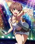  bracelet brown_hair confetti green_eyes jewelry leaning_forward microphone official_art open_mouth outstretched_arm sakurai_chiaki short_hair shorts solo stage stage_lights sweatdrop thigh_gap vest wake_up_girls! wake_up_girls!_stage_no_tenshi 