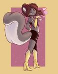  2015 boots brown_eyes brown_hair clothed clothing cosplay female fur gloves grey_fur hair high_heels looking_at_viewer mammal one_eye_closed open_mouth rodent simple_background smile solo spix squirrel wink 