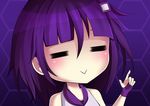  :&gt; =_= =v= chibi cosplay hair_ornament karla_featherstone official_art purple_hair smile solo unhack vinty without_within 