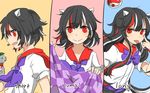  alternate_hair_length alternate_hairstyle bad_id bad_twitter_id black_hair bow checkered comparison english fang horns impossible_spell_card kijin_seija long_hair looking_at_viewer misha_(hoongju) multicolored_hair multiple_persona open_mouth profile puffy_sleeves ranguage red_eyes red_hair short_hair short_sleeves smile tongue tongue_out touhou white_hair yin_yang 