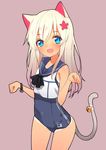  animal_ears blonde_hair blue_eyes cat_ears flower hair_flower hair_ornament kantai_collection long_hair md5_mismatch moriki one-piece_swimsuit paw_pose ro-500_(kantai_collection) school_swimsuit smile solo swimsuit swimsuit_under_clothes tail tan wristband 