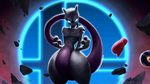  debris glowing glowing_eyes hat highres master_ball mewtwo nintendo no_humans pokemon semilex standing super_mario_bros. super_smash_bros. symbol tail 