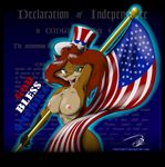  anthro big_breasts blush breasts canine female flag fox fur furafterdark gloves_(marking) green_eyes hair hat looking_at_viewer mammal markings nipples open_mouth sheila_vixen signature smile solo stars_and_stripes teeth text thefishe77 united_states_of_america 