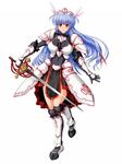  alternate_color armor blue_hair breasts copyright_request forehead_protector long_hair raochuu rapier red_eyes smile 