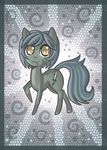  2013 animal_ears big_eyes blood blue_hair cutie_mark earth_pony equine fan_character female feral fur green_fur green_skin grey_fur grey_skin hair hi_res horse kara knife mammal my_little_pony nude open_mouth pony raptor007 smile solo weapon yellow_eyes 