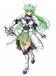  alternate_color armor breasts copyright_request forehead_protector green_eyes green_hair long_hair raochuu rapier smile 