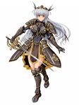 alternate_color armor breasts copyright_request forehead_protector long_hair raochuu rapier silver_hair smile yellow_eyes 