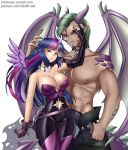  abs animal_humanoid armwear big_breasts breasts chain cleavage clothed clothing collar dragon dragon_humanoid draltruist elbow_gloves equine equine_humanoid fangs female floating_wings friendship_is_magic gloves horn horned_humanoid humanoid jewelry leash male mammal muscular my_little_pony necklace spike_(mlp) twilight_sparkle_(mlp) winged_unicorn wings 