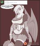  2015 anthro anthrofied avante92 avian big_breasts breasts cleavage clothed clothing dialogue duster english_text female friendship_is_magic gilda_(mlp) gryphon maid maid_uniform monochrome my_little_pony pussy solo sweat text tumblr wings 