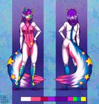  2015 back breasts canine colorful eliana-asato female front fur hair lilac long_hair mammal model_sheet multicolored_eyes nipples nude purple_hair solo standing star white_fur wolf 