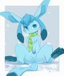  ancesra anus balls blue_eyes blue_penis eeveelution erection feral glaceon male nintendo penis pok&eacute;mon pok&eacute;mon_(species) scarf solo spread_legs spreading tapering_penis video_games 