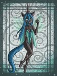  2012 animal_ears anthro black_skin blue_fur blue_hair bone breasts changeling clothed clothing crown female friendship_is_magic fur green_eyes hair hi_res holes horn my_little_pony pose queen_chrysalis_(mlp) raptor007 skimpy smile teeth wings 