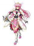  alternate_color armor breasts copyright_request forehead_protector green_eyes long_hair pink_hair raochuu rapier smile 