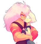  hand_on_another's_hip highres jasper_(steven_universe) long_hair looking_at_viewer multiple_girls orange_skin peridot_(steven_universe) rambamboo steven_universe white_hair 