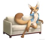  2015 absurd_res adam_wan amber_eyes anthro breasts canine female fennec fox headphones hi_res jacket mammal nude plain_background pussy sofa solo white_background 