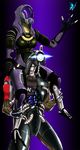  2010 alien anthro arthropod breasts butterfly claws clothed clothing female group helmet hi_res holding insect legion_(mass_effect) machine mass_effect mechanical mykiio piggyback plain_background purple_background robot tali&#039;zorah_nar_rayya video_games 