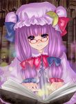  bad_id bad_pixiv_id bespectacled book crescent glasses hat kubozuka_pikurou long_hair patchouli_knowledge purple_eyes purple_hair solo touhou 