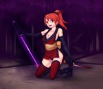  breasts cleavage dark_persona final_fantasy final_fantasy_iii kuroitsuki ninja ponytail red_eyes red_hair redhead refia sword thigh-highs thighhighs weapon 