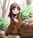  :d beanie beidan bench blue_eyes blush cellphone child coat good_end happy happy_tears hat open_mouth original phone short_hair skirt smile solo tears teruterubouzu 