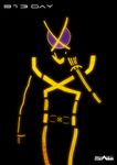  black_background glowing kamen_rider kamen_rider_555 kamen_rider_kaixa koshibata_zekuu male_focus neon_trim simple_background solo standing 