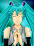  aqua_hair bad_id bad_pixiv_id closed_eyes detached_sleeves hands_clasped hatsune_miku long_hair own_hands_together solo tk8d32 twintails vocaloid 