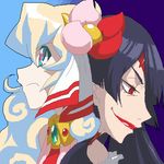  2girls adiane cut-in flower hair_flower hair_ornament lipstick lowres luli makeup multicolored_hair multiple_girls nia_teppelin oekaki purple_hair tengen_toppa_gurren_lagann two-tone_hair 