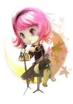  alternate_hair_length alternate_hairstyle boots chibi crossed_legs hairband megurine_luka microphone microphone_stand pink_eyes pink_hair short_hair sitting skirt solo thighhighs vocaloid youshun_(naturaljuice) 