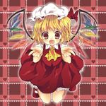  :d bad_id bad_pixiv_id blonde_hair fang flandre_scarlet hat heart heart_background maki_(natoriumu) one_side_up open_mouth ponytail red_eyes short_hair smile solo touhou wide-eyed wings 