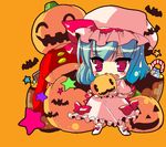  bat bat_wings blue_hair candy chibi food hat pumpkin red_eyes remilia_scarlet shiwasu_horio short_hair solo touhou wings 