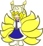  blonde_hair chibi flat_color fox_tail full_body hands_in_opposite_sleeves hat highres long_sleeves md5_mismatch multiple_tails parody pillow_hat puyopuyo puyopuyo_fever shoes short_hair smile solo standing style_parody surcoat tail tassel touhou transparent_background wide_sleeves y&amp;k yakumo_ran yellow_eyes 