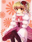  blonde_hair dress flower ponytail ribbon solo thighhighs umineko_no_naku_koro_ni ushiromiya_jessica uta_(semimaru) 