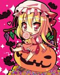  bat blonde_hair candy chibi chocolate flandre_scarlet food heart pumpkin red_eyes shiwasu_horio short_hair solo touhou wings 