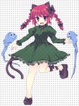  animal_ears bad_id bad_pixiv_id bangs blunt_bangs bow braid cat_ears cat_tail extra_ears floating_skull full_body hair_bow kaenbyou_rin leg_ribbon matsusaka_gyuu multiple_tails oekaki red_eyes red_hair ribbon short_hair sidelocks solo standing standing_on_one_leg tail touhou twin_braids twintails unmoving_pattern 