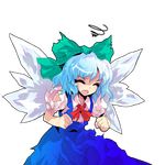  alphes cirno closed_eyes official_art solo torn_clothes touhou transparent_background wings 
