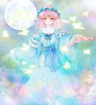  bad_id bad_pixiv_id bug butterfly hat insect michii_yuuki moon pink_eyes pink_hair saigyouji_yuyuko short_hair solo touhou 