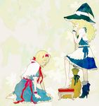  alice_margatroid asymmetrical_clothes barefoot blonde_hair broom hairband hat heihachi high_heels kirisame_marisa mismatched_footwear multiple_girls shoes short_hair tears touhou witch_hat yellow_eyes 