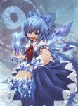  1girl arkas blue_eyes blue_hair bow cirno ice short_hair solo touhou wings 