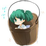  :&gt; bucket green_eyes green_hair hair_bobbles hair_ornament in_bucket in_container kisume looking_up machiko_(beard) no_nose solo touhou wooden_bucket 
