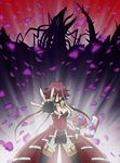  black_rose_dragon breasts card cleavage corset dragon duel_disk duel_monster fingerless_gloves garters gloves hands highres holding holding_card izayoi_aki jewelry large_breasts muumuu outstretched_arm outstretched_hand pendant petals reaching thighhighs yuu-gi-ou yuu-gi-ou_5d's zettai_ryouiki 