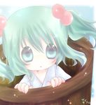  bad_id bad_pixiv_id blue_eyes bucket green_hair hair_bobbles hair_ornament in_bucket in_container keimari kisume long_hair solo touhou twintails 