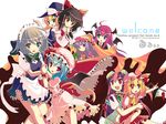  apron blonde_hair blue_hair bow braid brown_hair capelet demon_wings dress_shirt flandre_scarlet green_eyes hair_tubes hakurei_reimu hat hong_meiling izayoi_sakuya kirisame_marisa koakuma long_hair maid maid_headdress multiple_girls necktie open_mouth patchouli_knowledge pink_hair purple_hair red_eyes red_hair remilia_scarlet shirt shiwasu_horio short_hair simple_background touhou wings witch_hat wrist_cuffs 