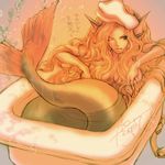  artist_request aulbath bath bathing bathtub blonde_hair breasts claw_foot_bathtub dated genderswap genderswap_(mtf) hair_over_breasts head_fins large_breasts long_hair lowres mermaid midnight_bliss monster_girl nude one_eye_closed reclining signature solo splashing translated vampire_(game) wavy_hair 