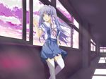  clannad cloud fujibayashi_kyou hikarizaka_private_high_school_uniform satou_takeshi school school_uniform solo thighhighs zettai_ryouiki 