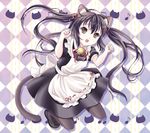  alternate_costume animal_ears bad_id bad_pixiv_id bell black_hair brown_eyes cat_ears cat_tail enmaided jingle_bell k-on! long_hair maid nakano_azusa pantyhose paw_pose solo tail twintails unya_(unya-unya) 